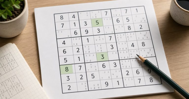 A Sudoku grid with pencil marks and logically confirmed numbers